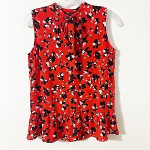 Banana Republic Floral Sleeveless Ruffled Peplum Blouse with Tie at Neck ❤️🧡🖤🤍